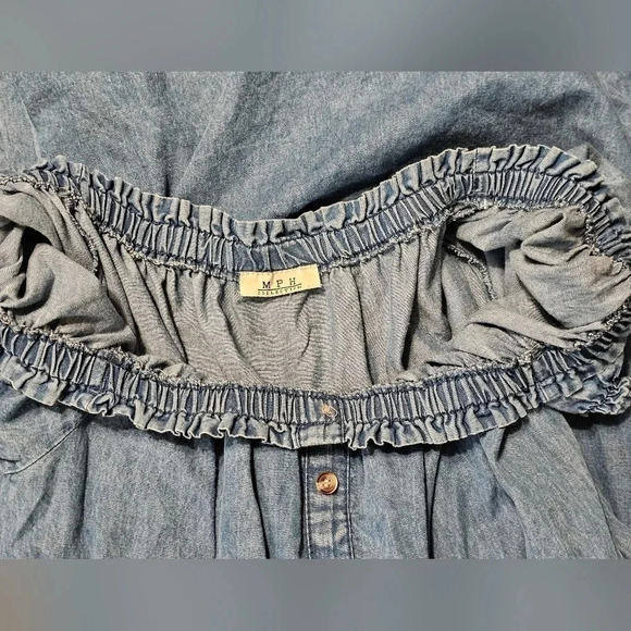 MPH Collection XL Off-Shoulder Ruffled Denim Dress Cottage Bohemian Country - Picture 4 of 7